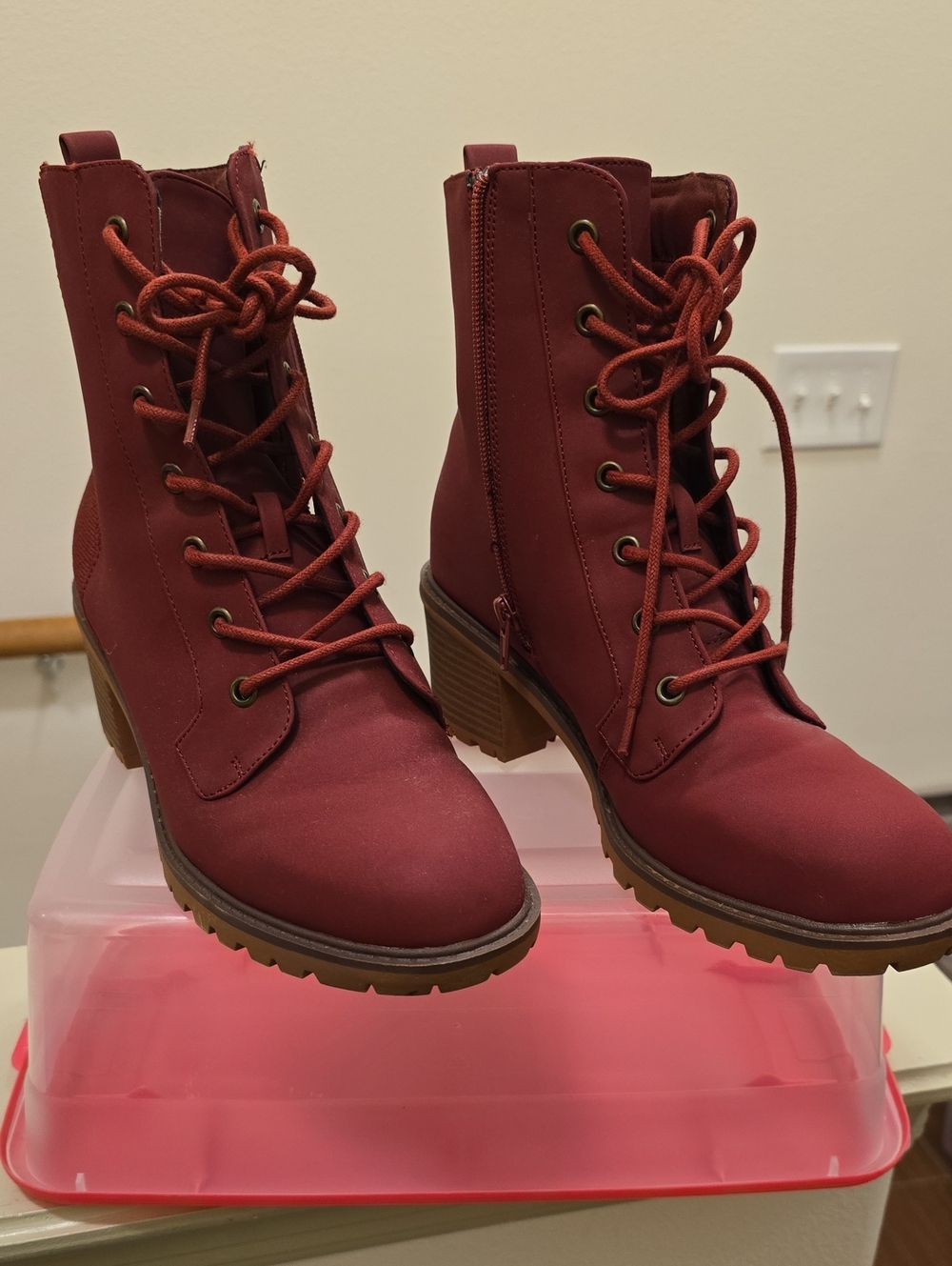 Sugar Women's Lace-Up Chunky Heel Boots in Wine